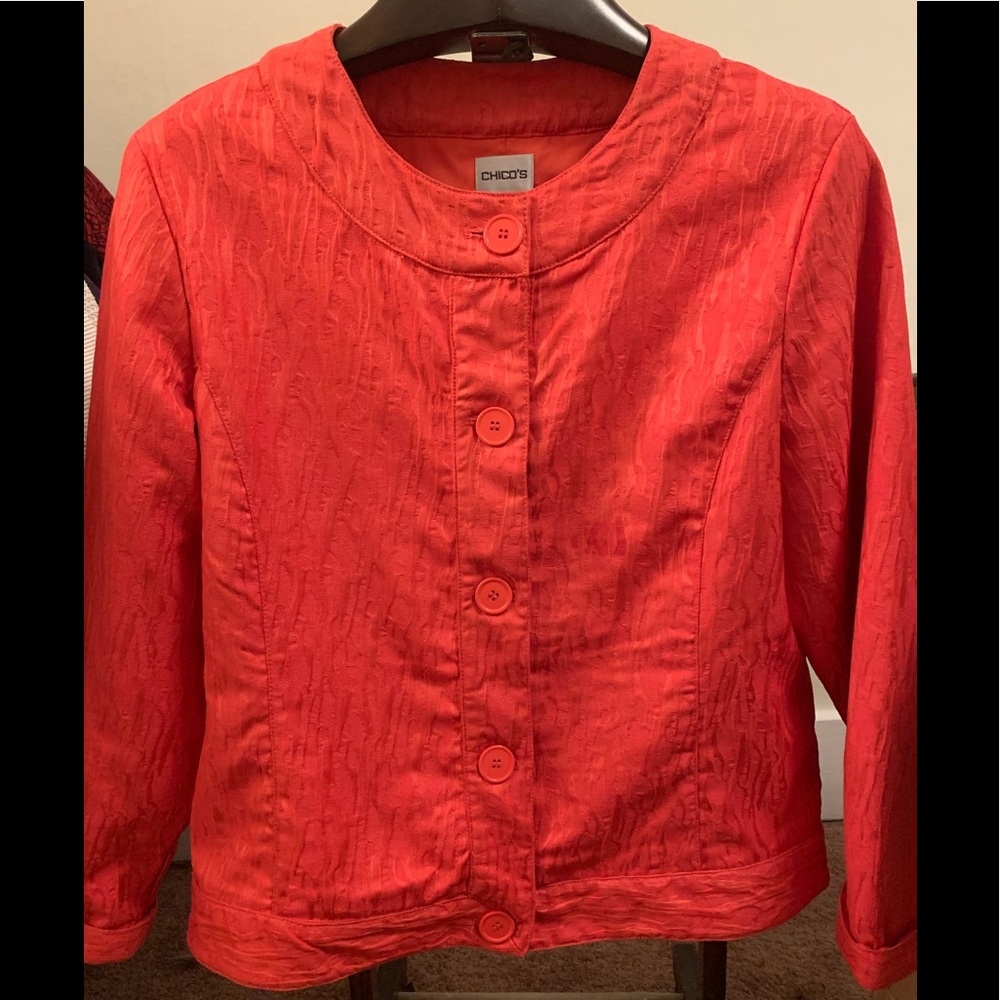 Chico’s Red Fire Weave Jacket, Size 2